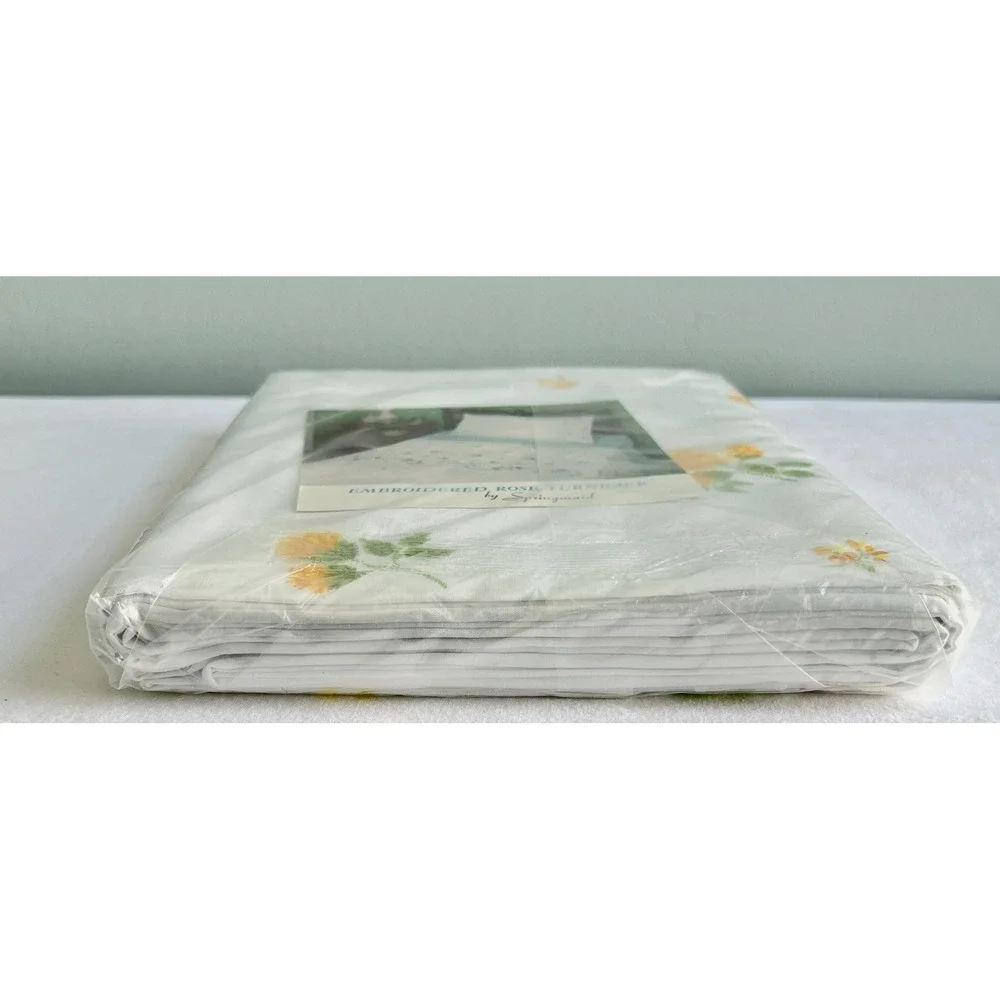 Springmaid Luxury Muslin Double Flat Sheet Embroidered Rose Yellow Floral Cotton